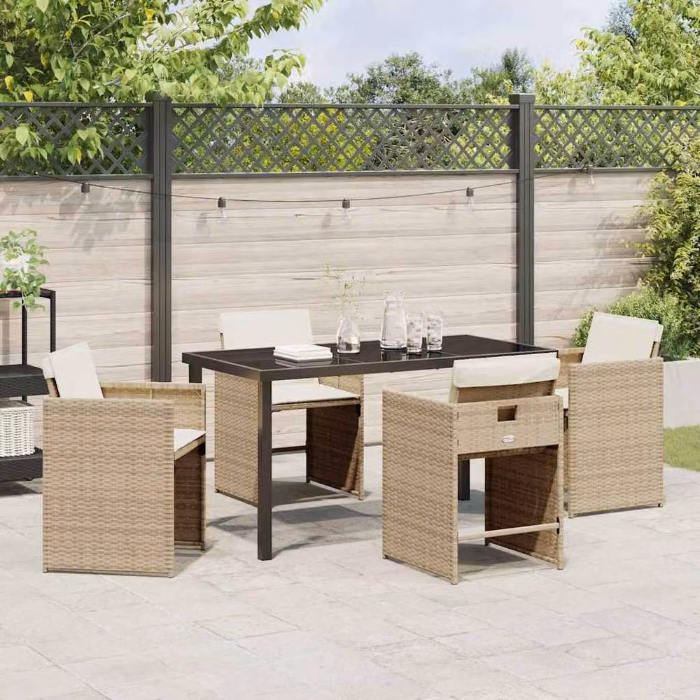 Berkfield Home 5 Piece Modern Garden Dining Set in Beige Poly Rattan with Glass Top – 3