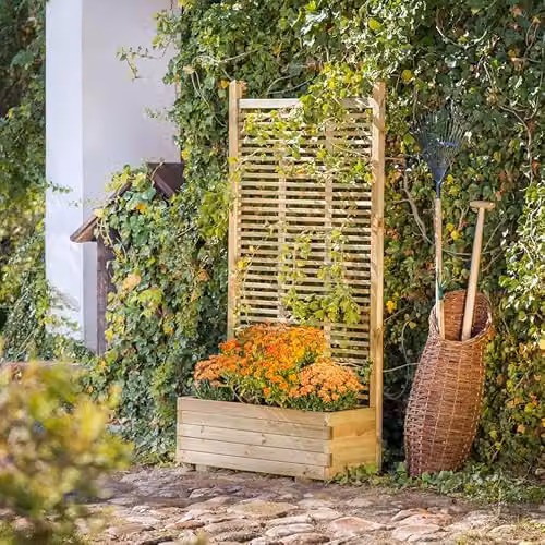 Primrose Venetian Style Wooden Trellis and Trough Planter in Brown, H 180 cm, W 90 cm, D 40 cm – 1
