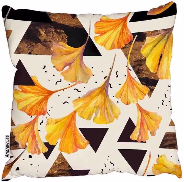 Andrew Lee Orange Autumn Watercolor Floral Square Cushion, W/D/H: 60 x 60 x 1 cm