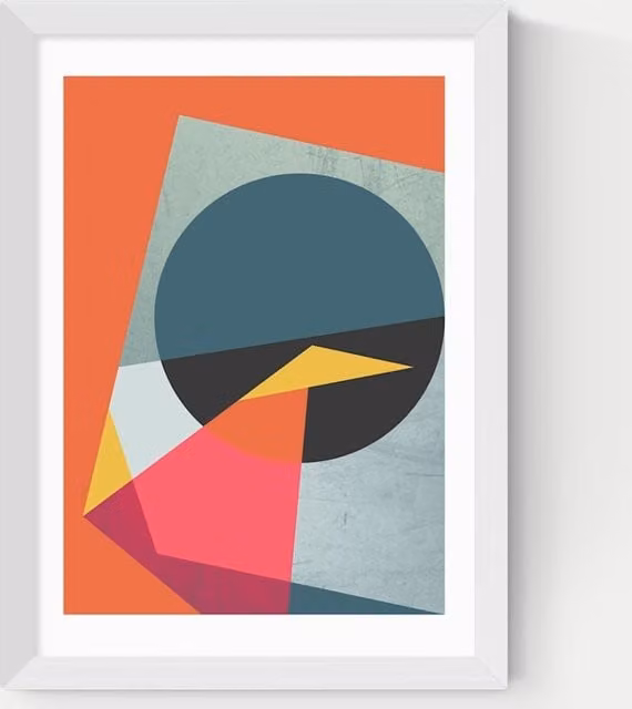 East End Prints Modern Geometric Abstract Framed Art Print in White, Grey and Multicolour