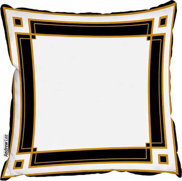 Andrew Lee Art Deco Graphic Square Cushion in Black, Gold, Yellow and White, W/D/H: 60 x 60 x 1 cm
