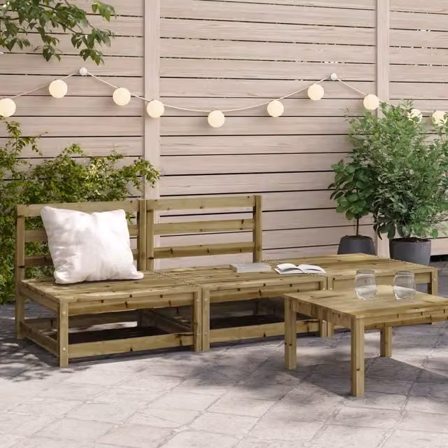 Berkfield Home Armless Garden Sofa with Matching Ottoman in Brown Impregnated Pine Wood