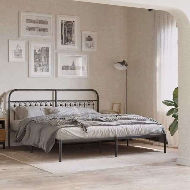 Berkfield Home Metal Bed Frame with Headboard, Black, W: 183 cm, D: 213 cm – 1