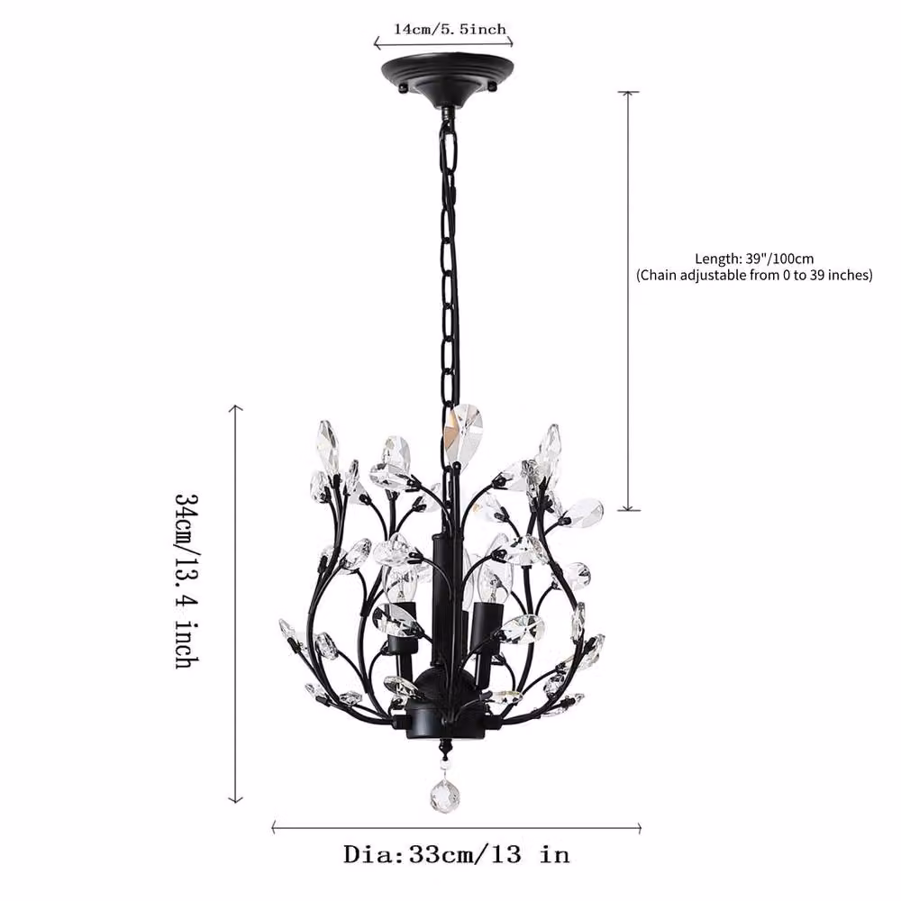 NIVOR Vintage Black 3-Light K9 Crystal Chandelier Ceiling Pendant Lamp with E14 Socket – 2