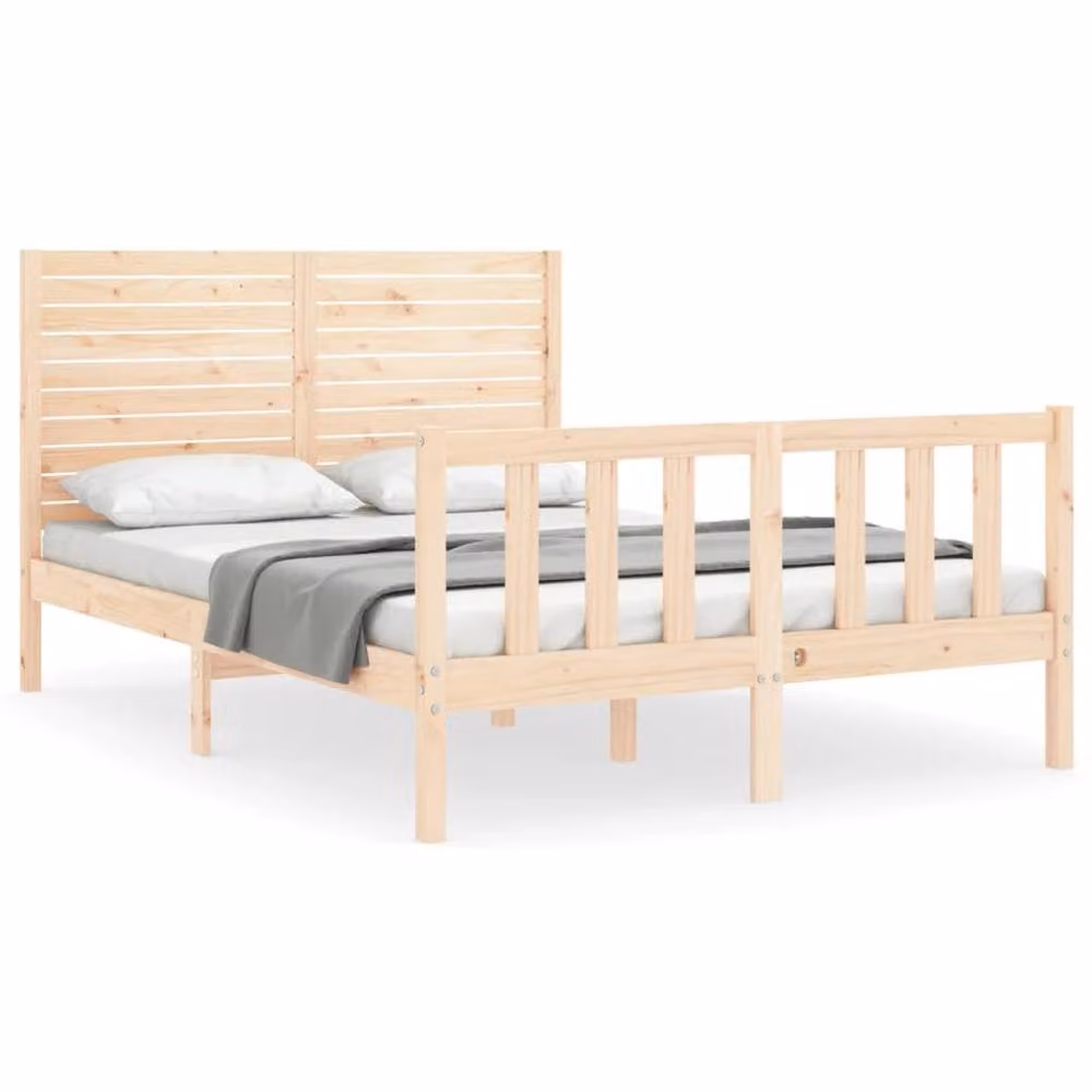 Berkfield Home Beautiful Solid Wood Bed Frame with Headboard in Beige, W/D/H: 140 x 200 x 145.5 cm – 2