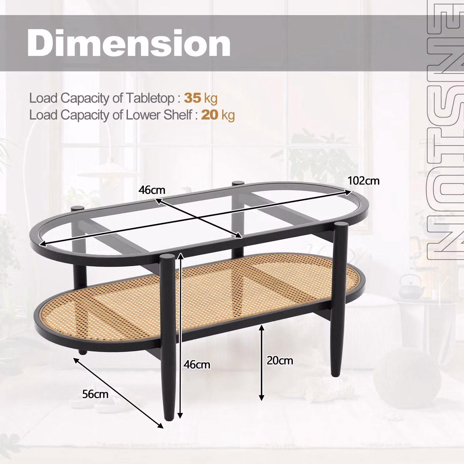 Gymax 2-Tier Oval Coffee Table with Acacia Wood and Glass Top in Black – 3
