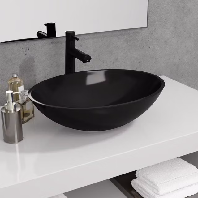 Berkfield Home Black Glass Countertop Basin W: 50 cm, D: 37 cm, H: 14 cm – 1