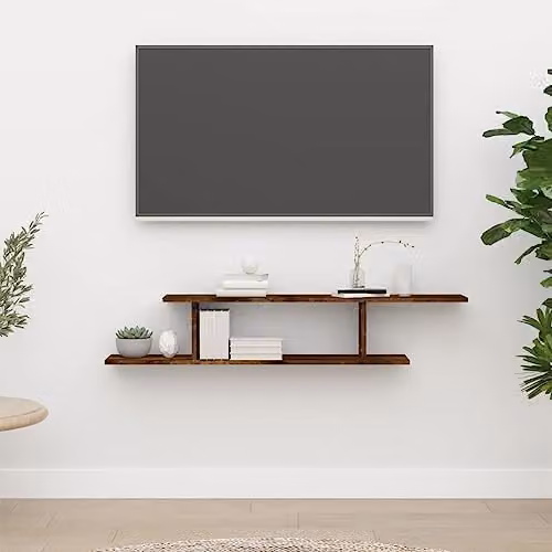 vidaXL Wall-Mounted TV Shelf in Smoked Oak, W: 125 cm, H: 18 cm, D: 23 cm – 2