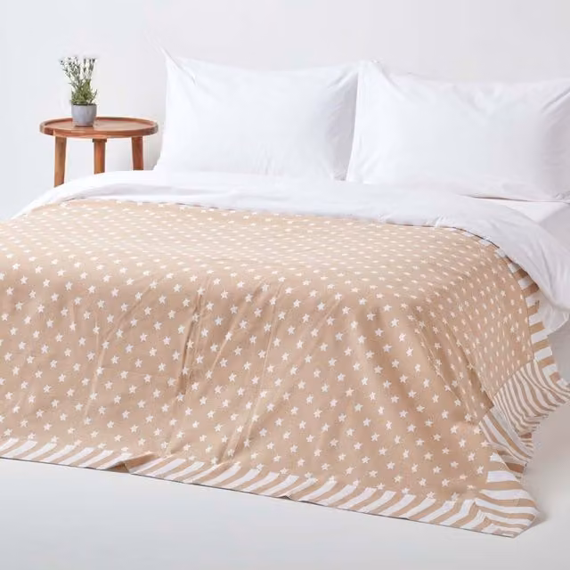 Homescapes Cotton Patchwork Decorative Throw in Beige and Brown