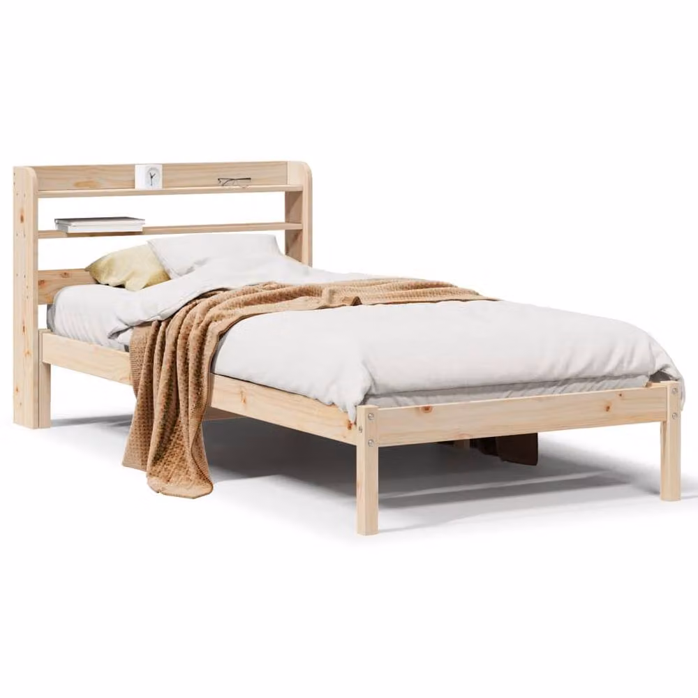 Berkfield Home Small Single Solid Wood Pine Bed Frame in Beige, W: 75 cm, L: 190 cm