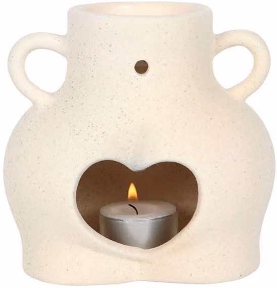 KDMD Cream and Beige Speckle Ceramic Bum Oil Burner with Tealight Holder