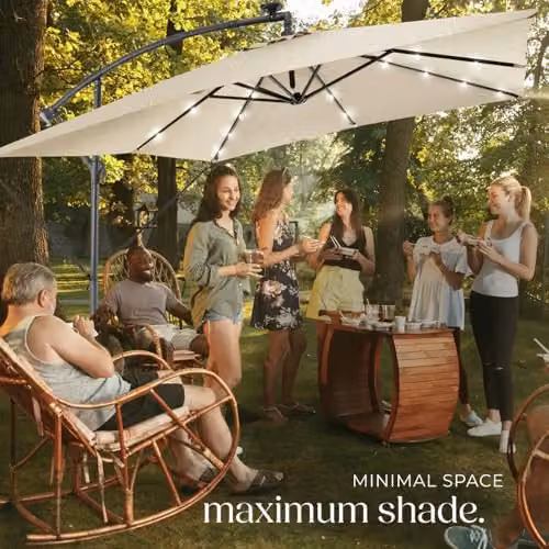 tectake Cantilever Garden Parasol in Beige with Polyester Canopy and Steel Frame, W/D/H: 250 x 250 x 250 cm – 6