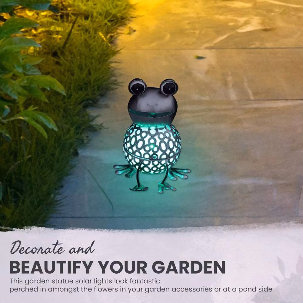 Globrite Metal Frog Solar Garden Ornament with Multicolour Changing LED Light, W/D/H: 18.0 x 12.0 x 12.0 cm – 3
