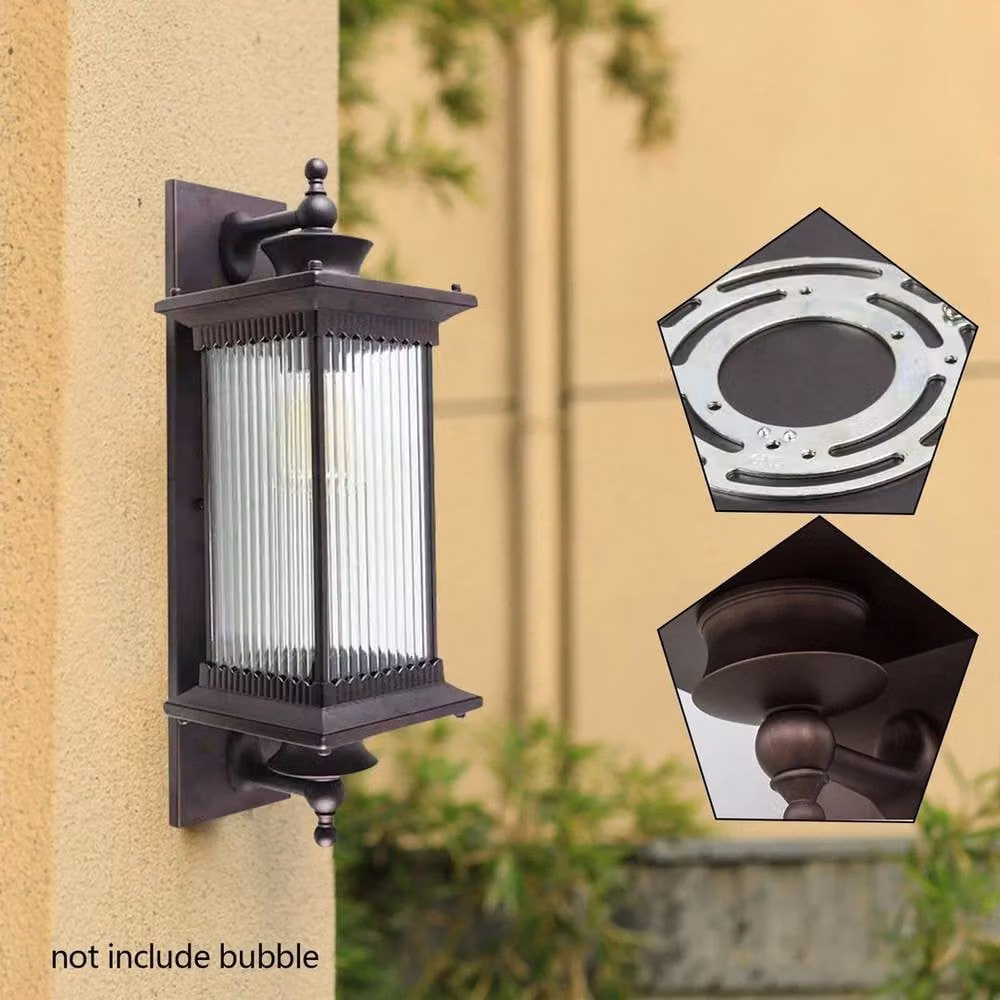 NESTLUNE Brown Metal French Country Wall Lantern with Glass and E27 Socket – 4