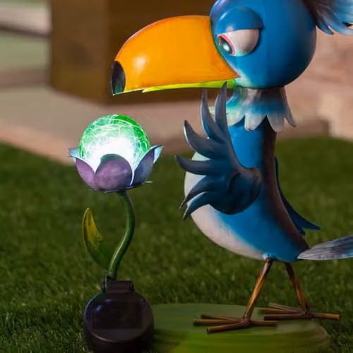 GardenKraft Metal Toucan Solar Powered LED Garden Statue in Multicolour and Blue, H 32.0 cm x W 14.5 cm x D 30.5 cm – 5