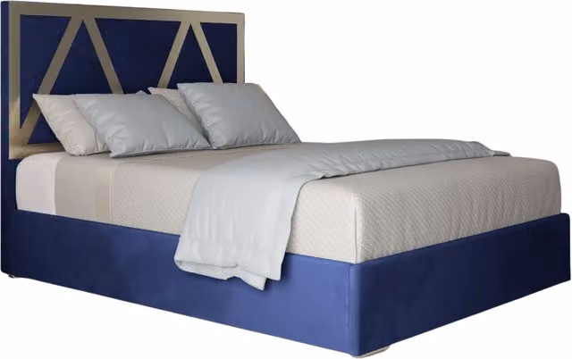 KDMD Belgrave Blue Velvet and Metal Designer Bed Frame, W/D/H: 140 x 200 x 127 cm – 1