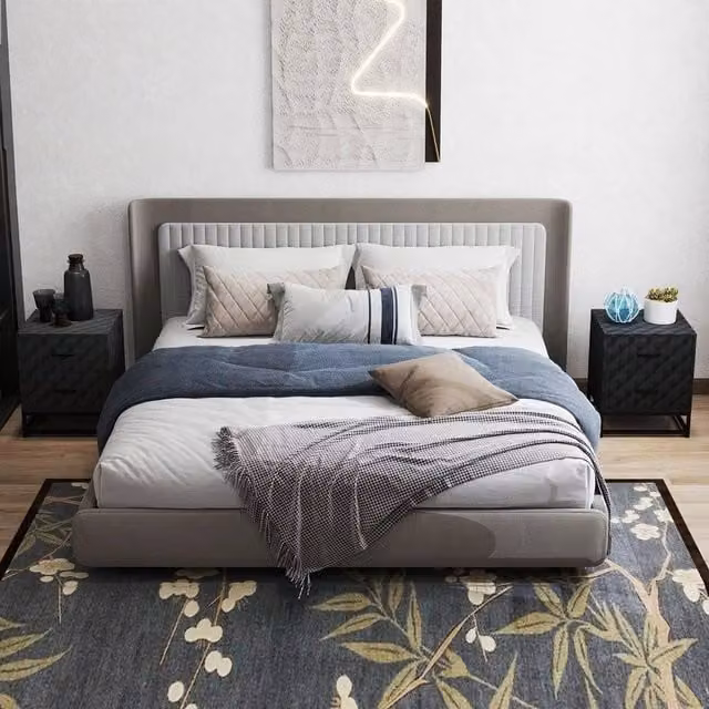 EONLION Pair of Modern Black Bedside Tables with Geometric Diamond Pattern – 1