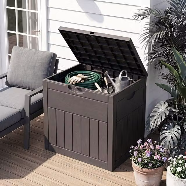 Breeins 126L Plastic Garden Storage Box with Combination Padlock, Brown