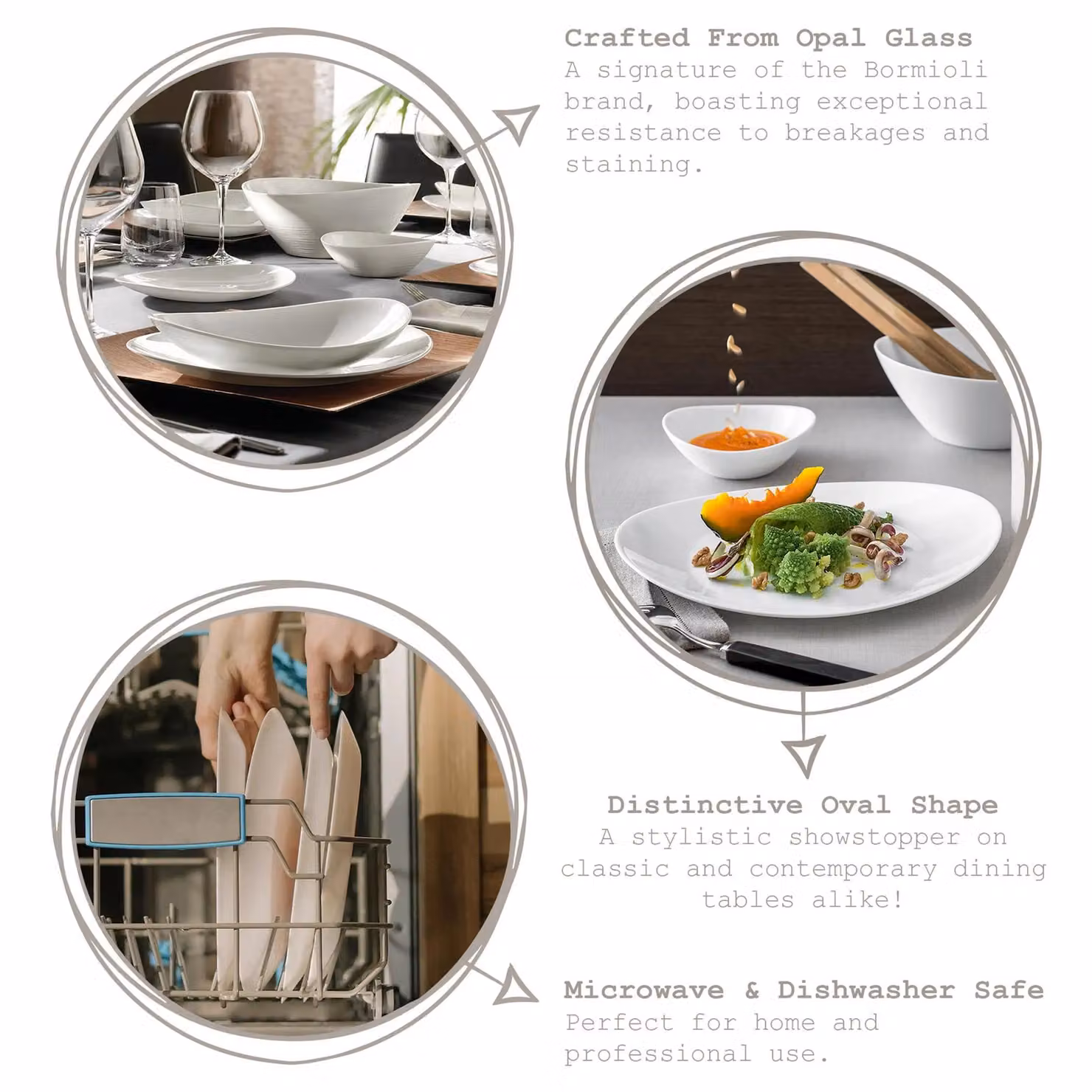 Bormioli Rocco Prometeo White Oval Glass Dinner Plates, 32 cm, Pack of 6 – 1