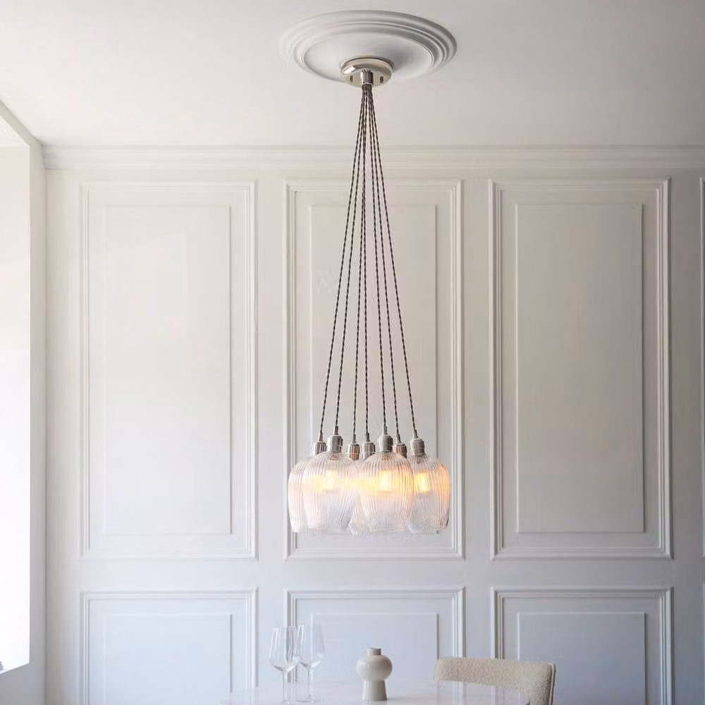 Netlighting Livorno Cluster Pendant Light with Ribbed Transparent Glass and Grey Metal in a Dimmable, Height-Adjustable Design – 2