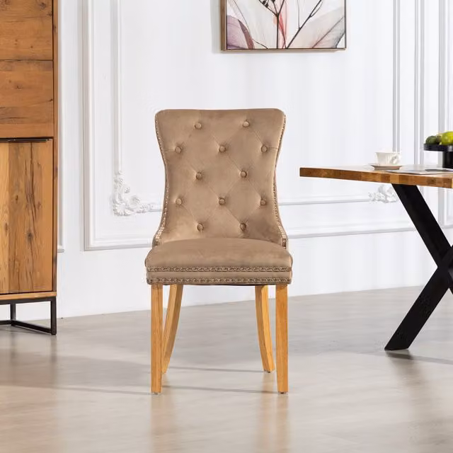 Rodero Set of 2 Brown Velvet Fabric Dining Chairs