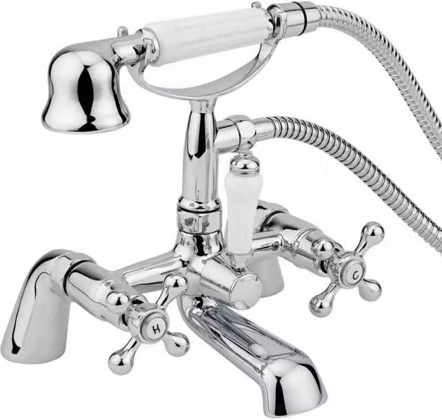 Hinsinc Victorian Two Handle Shower and Bath Mixer Tap Set in Chrome Silver – 1