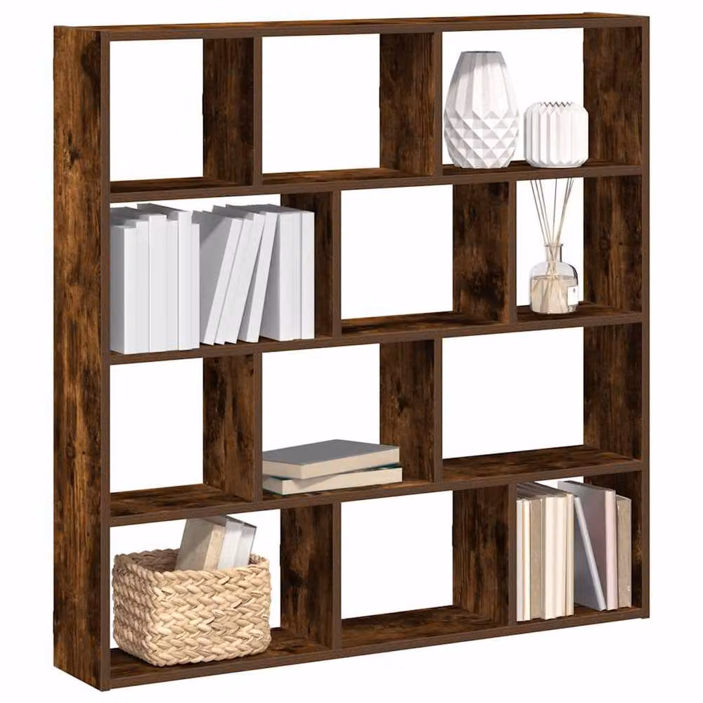 Berkfield Home Wall Mounted 12 Compartment Cube Shelf in Smoked Oak Brown Engineered Wood – 2