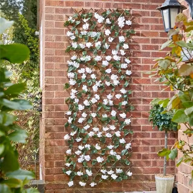 Garden Mile Solar Hydrangea Trellis Artificial Hedge with LED Lights, Green and Purple, W/H: 90 x 180 cm