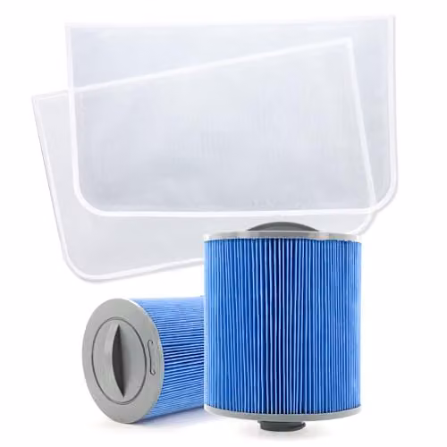 Canadian Spa Co. Glacier Silverstream Hot Tub Filter Set with Silver-Ion Technology, 2 x Blue Pleated Cartridge Filters and 2 x Pre-Filter Screens