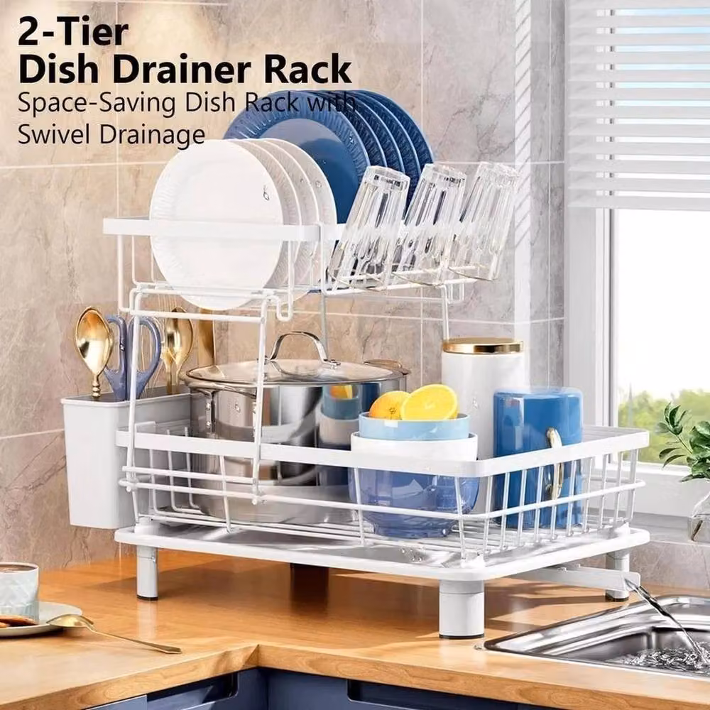 PAWNORA 2 Tier Dish Drainer Holder in White – 2