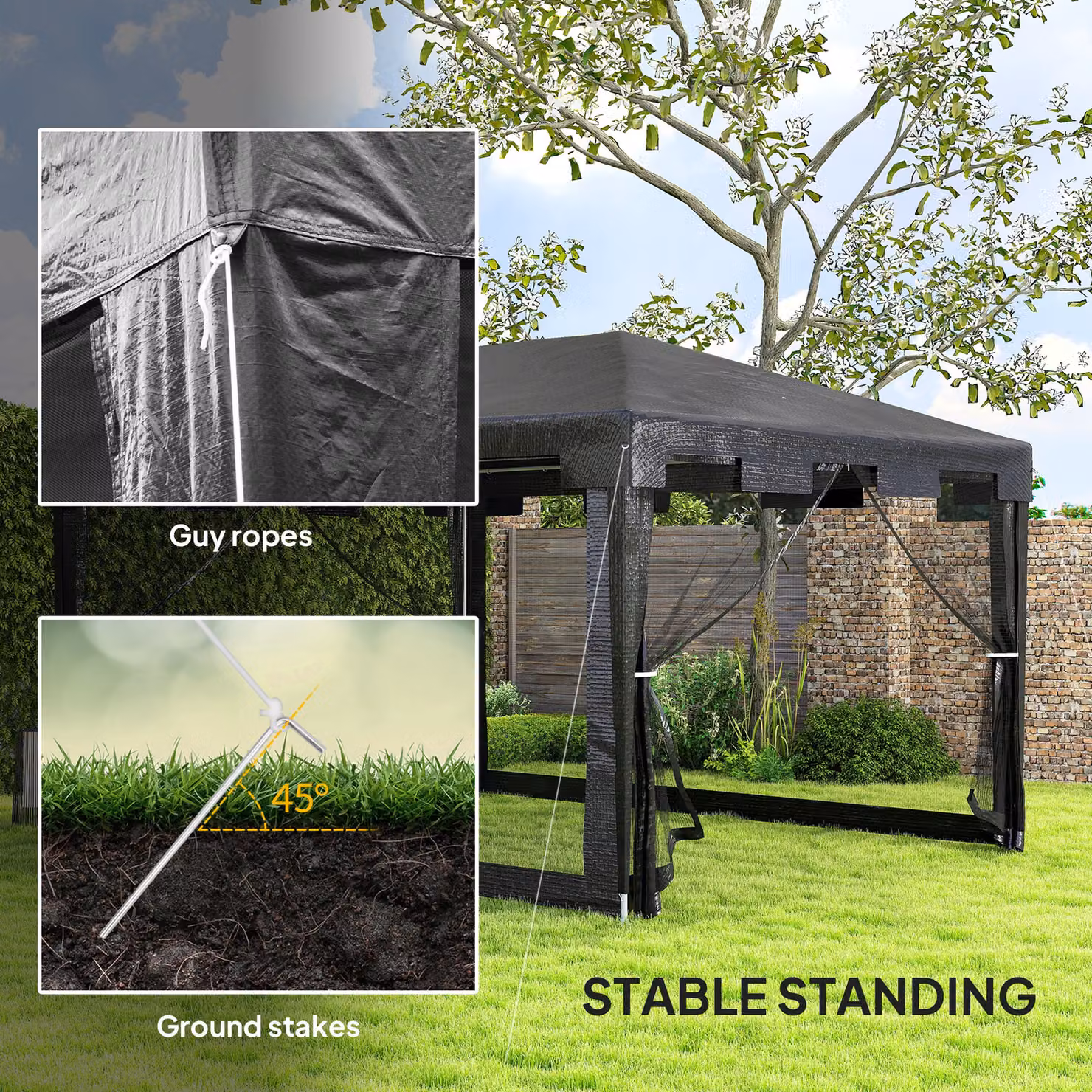 Outsunny Waterproof Party Tent Wedding Gazebo with PE Canopy and Panels, W/D/H: 400 x 300 x 255 cm – 5