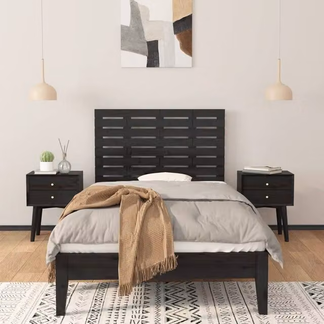 Berkfield Home Black Solid Wood Pine Wall Headboard, W: 96 cm, D: 3 cm, H: 63 cm – 1