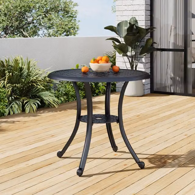 Breeins Matt Black Aluminum Garden Table with Parasol Hole, Diameter: 81 cm