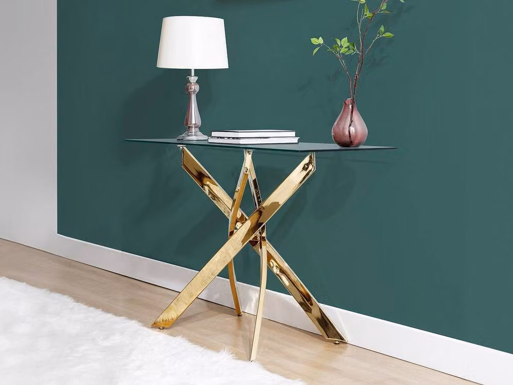 COSIMA Vente-unique Console Table with Gold Metal Frame and Transparent Glass, W/D/H: 75 x 44.5 x 60 cm – 3