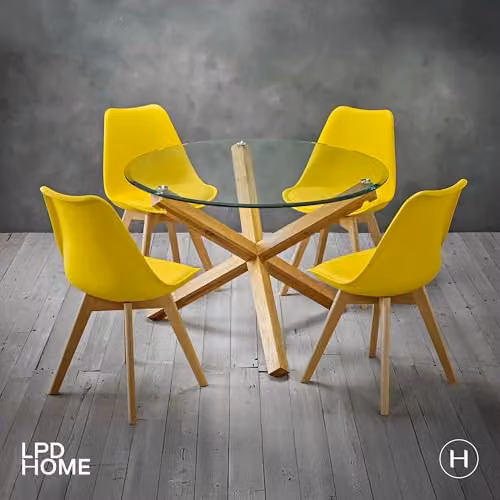 LPD Home Louvre Dining Set of 2 in Yellow with Beech Wood Legs and Padded Cushions – 2
