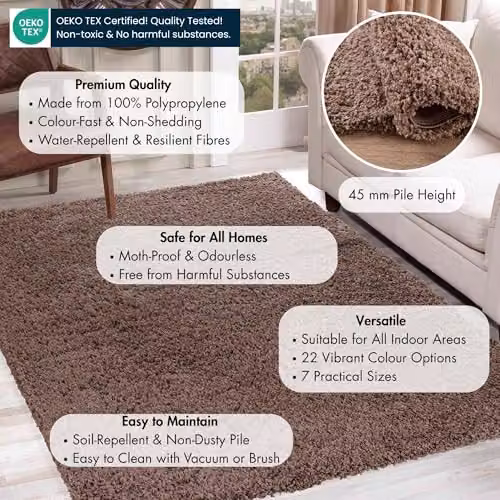 Serdim Rugs Plain Beige Machine Woven Shaggy Hallway Runner Rug, W: 60 cm, L: 220 cm – 2