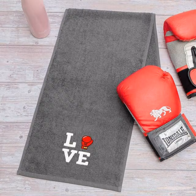 Duncan Stewart Love Sports Boxing Cotton Terry Towel in Grey