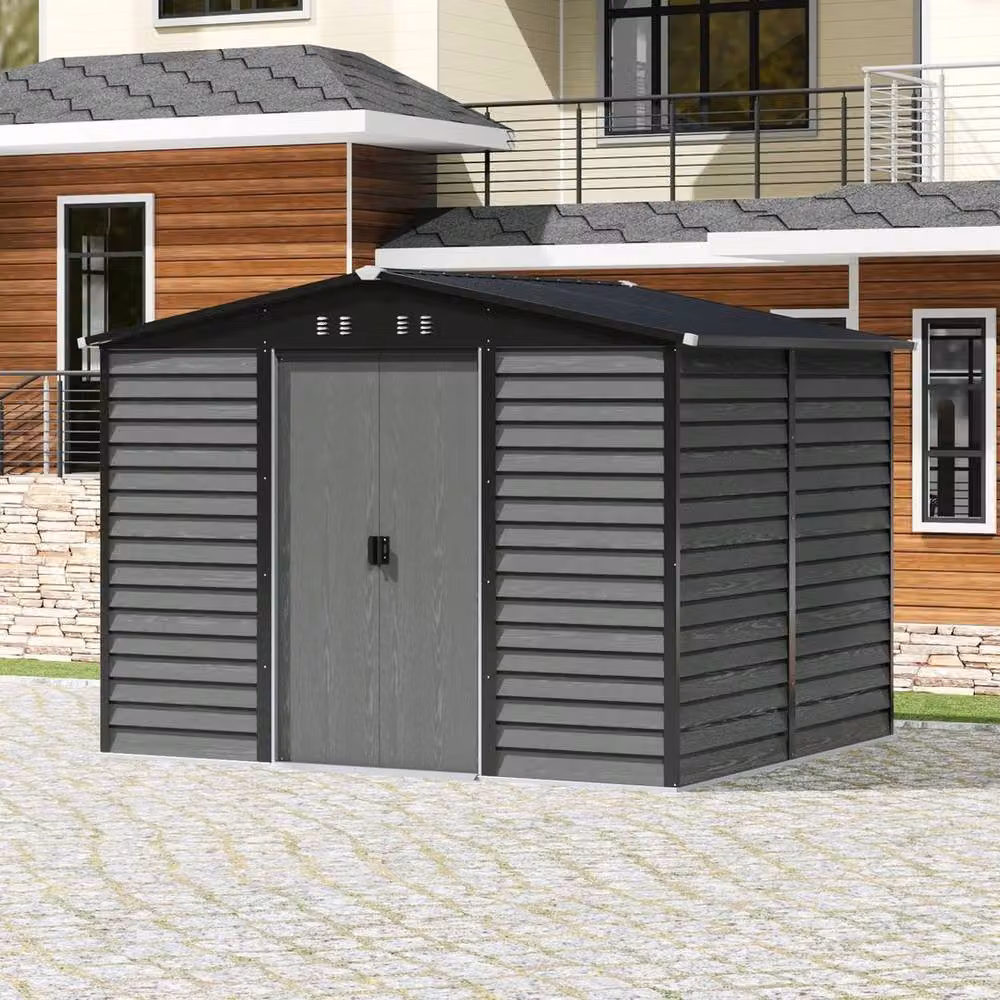 FORGEVIO Metal Garden Shed in Grey with Gable Roof for Outdoor Tool Storage, W/D/H: 304.8 x 260 x 220 cm – 3