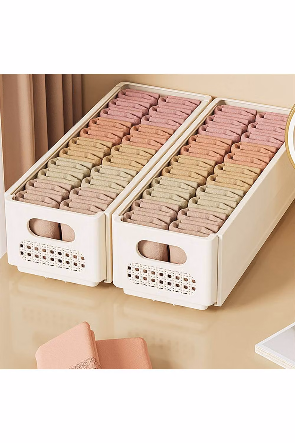 Living and Home Collapsible Expandable Rattan Style Storage Bin Organiser in Beige or White, Size XL – 2