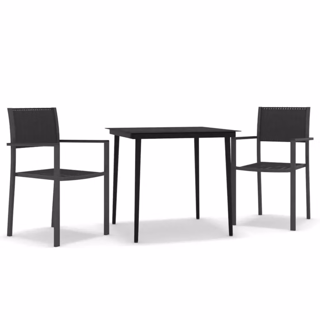 Berkfield Home 3 Piece Modern Garden Dining Set in Black with Glass Top and Powder Coated Steel Frame – 2