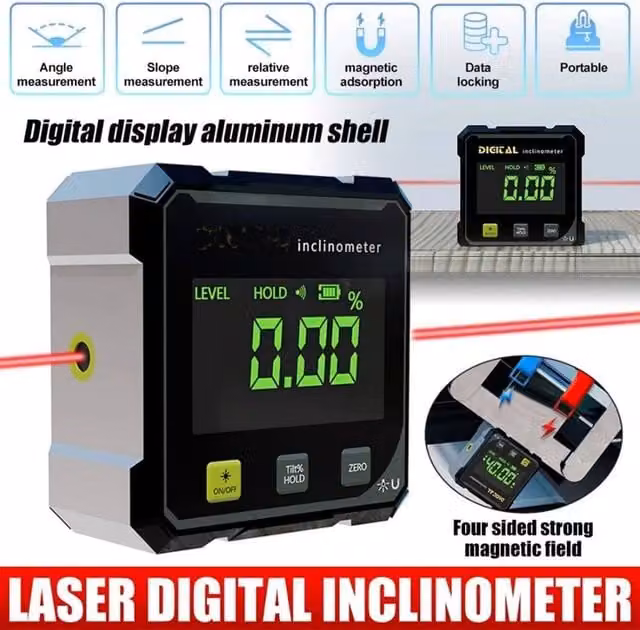 FLAVORA 360 Degree Magnetic Digital Angle Gauge Finder with Laser, Black – 1