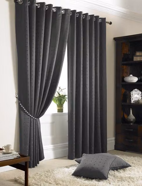 Alan Symonds Madison Lined Eyelet Curtains in Charcoal Grey, Width: 229 cm – 2