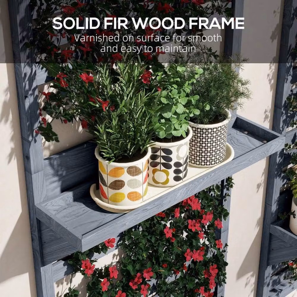 FLAVORA Set of 2 Wall Mounted Wood Plant Stands in Grey – 4