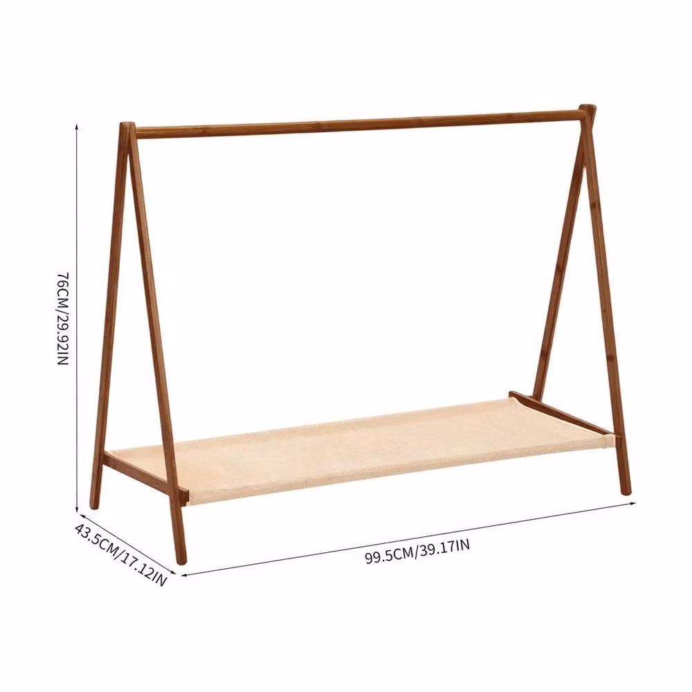 KORVIXA Walnut and Bamboo Folding Clothes Rail Rack, Brown, W/D/H: 100 x 44 x 76 cm – 2