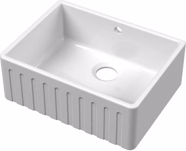 Balterley White Ceramic Fireclay Kitchen Butler Sink with 1 Bowl and Fluted Front, W: 59.5 cm, D: 45.0 cm, H: 22.0 cm