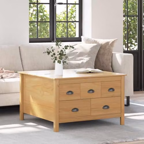 vidaXL HILL Coffee Table with Drawer, Honey Brown, W: 79.5 cm, D: 79.5 cm, H: 49 cm – 2