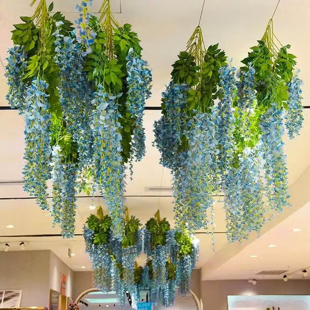 EONLION 12 Blue Artificial Silk Wisteria Hanging Flowers, Length: 100 cm