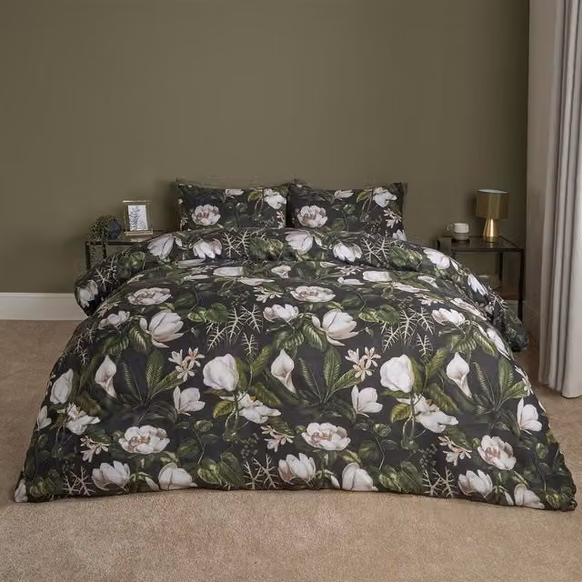 OHS Reversible Floral Print Duvet Cover Set, Black and Multicolour, 140 x 200 cm