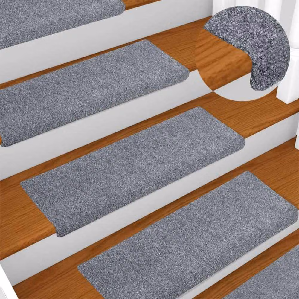 Berkfield Home Self-Adhesive Needle Punch Stair Mats, 15 Pack, Light Grey, W/D/H: 65 x 21 x 4 cm – 2