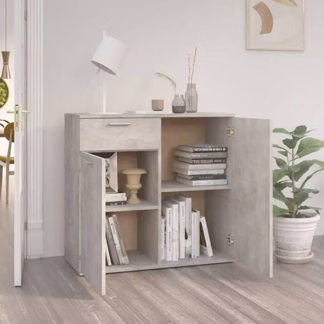 Berkfield Home Modern Sideboard in Concrete Grey, W/D/H: 80 x 36 x 75 cm